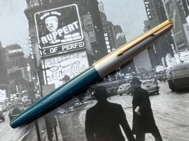 Vintage restored 1960s PARKER "VP" Teal Blue Lustraloy Fountain Pen