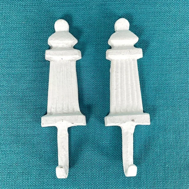 Vintage Pair of Federal-style White Metal Wall Hooks for Coat Hat Towel - 8 Inch
