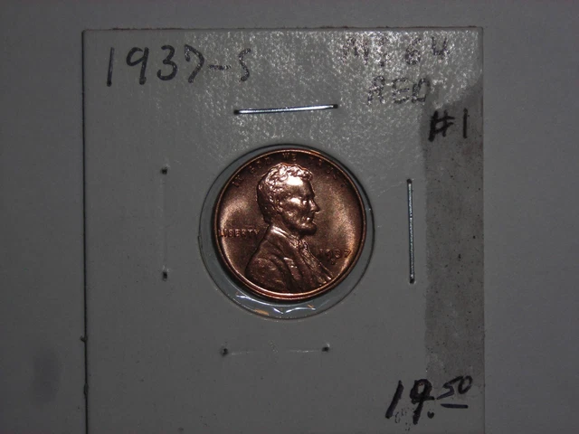 1937S Wheat Penny Sharp Gem Red Bu Lincoln Cent 1937-S Lot #1 Unc Gem Red Luster