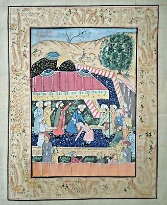 Ancient Persian Court Scene Handmade Miniature Style Painting On Silk #8591
