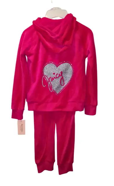 Juicy Couture Girls 2-Piece Hot Pink Velour Bling Track Set Size 6 Hoodie Jogger