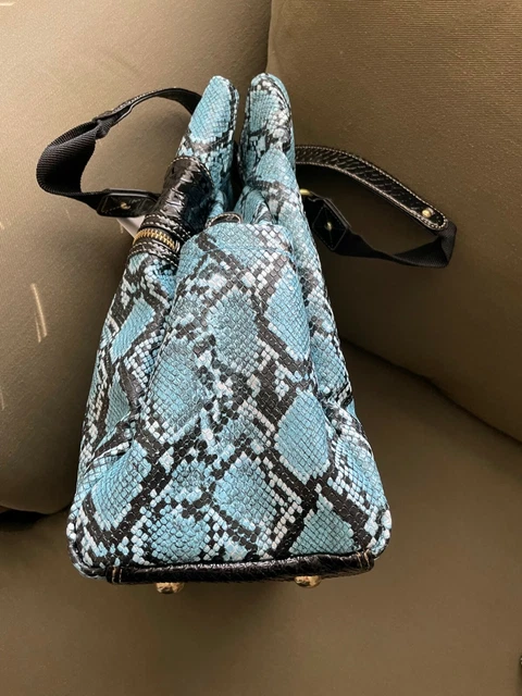 Samantha Brown Python Embossed METRO TOTE in TURQUOISE/ BLACK nwt 12