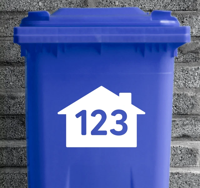 4x Wheelie Bin House Number Stickers Custom Vinyl Decal Home Garden - 200x140mm