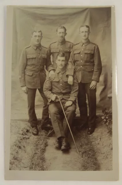 Antique Photo Postcard Circa WW1 4 Soldiers Group Photo