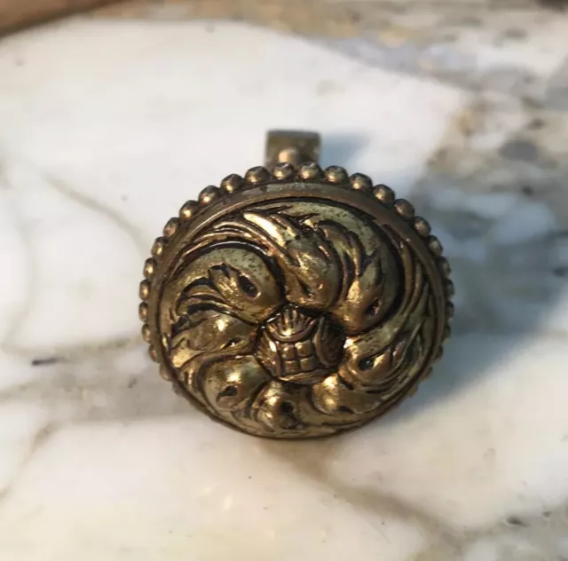 Vintage French drawer pull antique brass Provincial Door Dresser ￼round Rosette