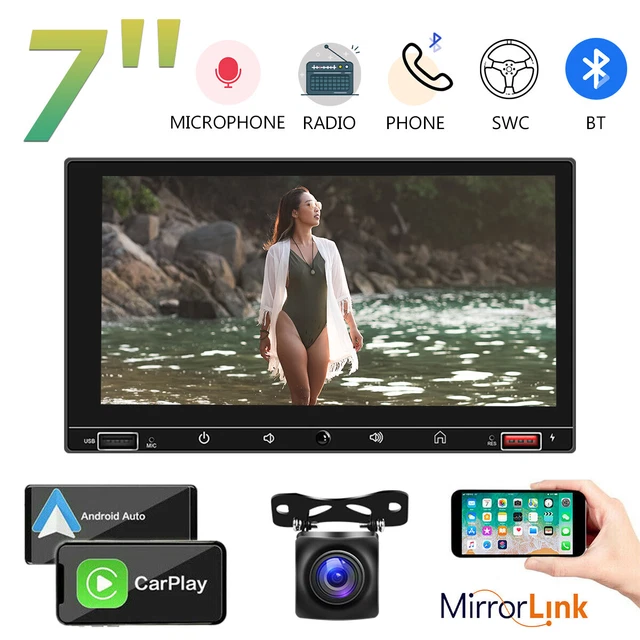 7" Double Din Car Stereo with Apple Carplay Android Auto Play MP5 Radio w/Camera