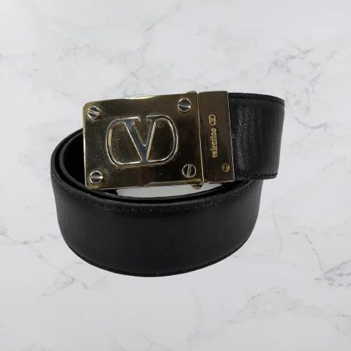 Valentino Garavani Leather Womens Gold Buckle Dark Brown 85cm Japan [Used]