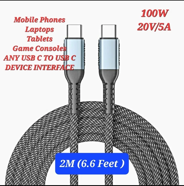 USB C TO USB C Fast Charger PD 100w Dual TypeC Charging Data Sync 2M NYLON Cable