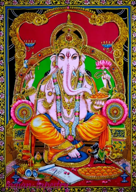 Sequin Wall Hanging Cotton Print Lord Ganpati Ganesh Poster Home Decor Tapestry 3