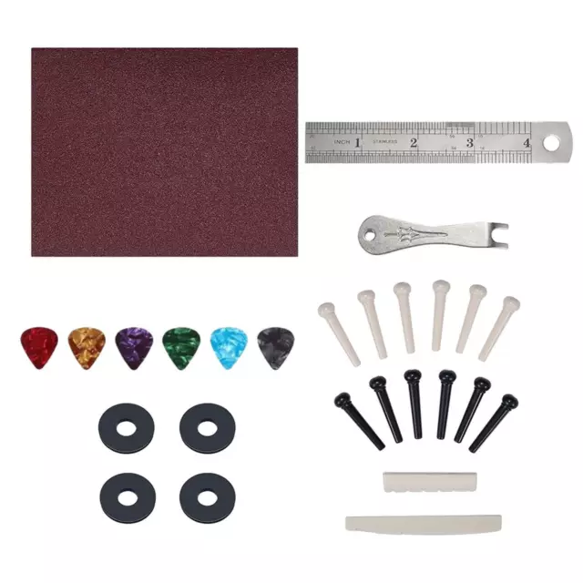 27x Gitarrenwerkzeug Kits Gitarre reparieren Schleifpapier, Stahllineal Gitarrenreinigung