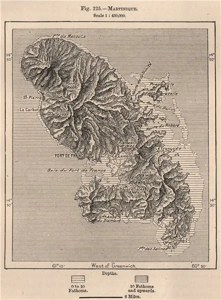 Martinique. West Indies. The Lesser Antilles 1885 old antique map plan chart