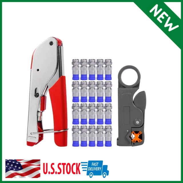 Coaxial Compression Tool Crimper Rotary Coax Wire Stripper TV Cable CCTV Repair