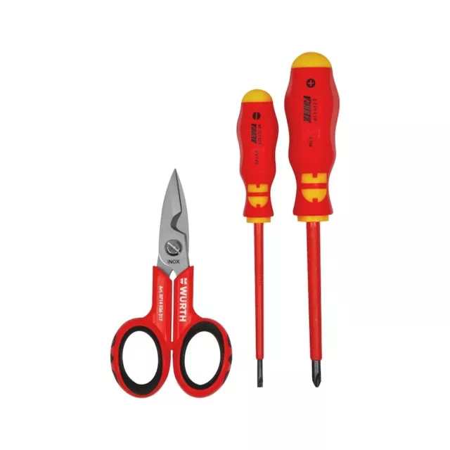 Set Elettricista Forbice e Cacciaviti Isolati VDE 3pz - WÜRTH 0965009430