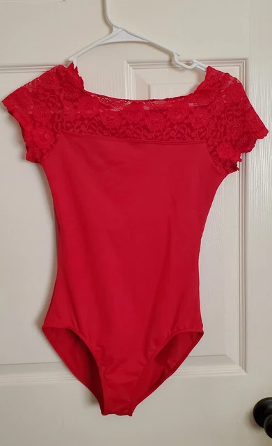 So Danca Dance Ballet Leotard Adult Medium AM Red Lace Jazz Leo