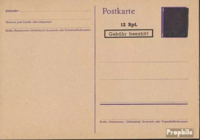 Franz. Zone-Gem. Ausg. PH822a Amtliche Postkarte ungebraucht 1946 Wertkästchen