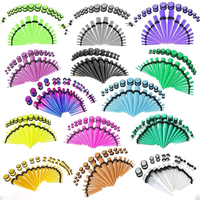 54Pcs Ear Stretching Kit Acrylic Taper Ear Plug Piercing Jewelry Earskin 14G-00G