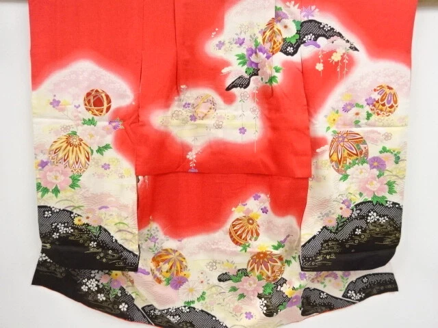 39334# Japanese Kimono / Antique Kimono For Girls / Sakura & Egasumi Pattern