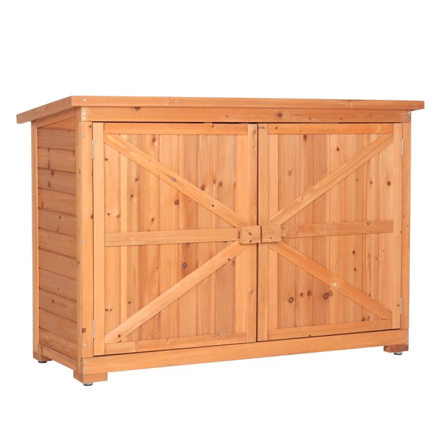 Fir Wooden Outdoor Storage Cabinet Unit with Double Doors - Orange Red