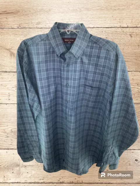 NORDSTROM SMARTCARE WRINKLE FREE  Cotton Blue Casual Shirt Men's XL VERY GOOD