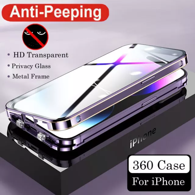 360 Case For iPhone 15 14 13 12 Pro Max Magnetic Anti Spy Privacy Glass Cover