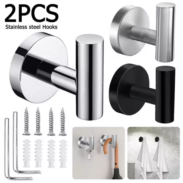 2X Bathroom Towel Robe Coat Hook Stainless Steel Wall Mounted Hooks Door Hanger