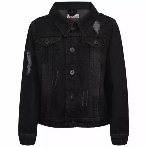 Bambini Ragazzi Jeans Giacche Firmato Nero Strappato Moda Cappotto Età 5-13 Anni