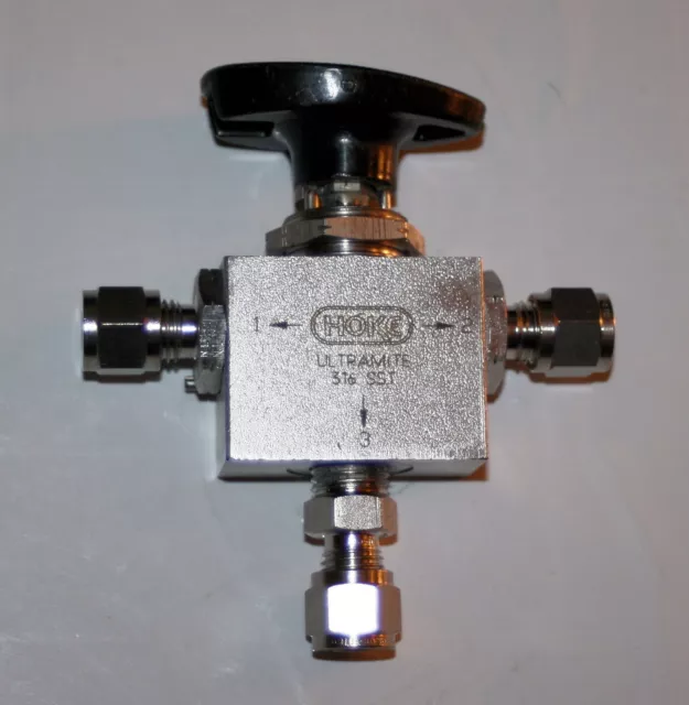 1/4" Tube 3-Way Ball Valve 316SS  (500 Psig)  HOKE ULTRAMIGHT 7065G4Y