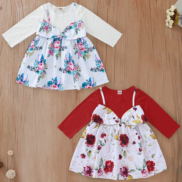 Set abiti floreali per bambine 0-4 anni abito a maniche lunghe camicia abito