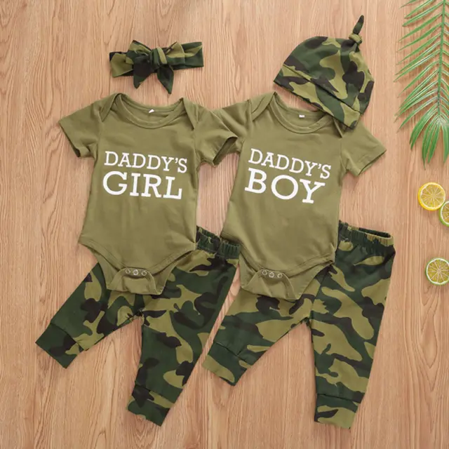 Newborn Baby Boy Girl Tops T-shirt Camo Pants Outfits Set Clothes Tracksuit