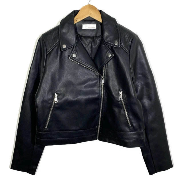 Veste Perfecto Faux Cuir Noir BABYLONIA PARIS - Taille 1 (XS/36), Excellent état, Style Motarde Courte