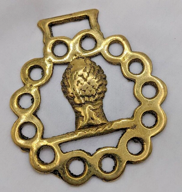 Brass Horse Medallion Vintage English Harvest Wheat Sheaf Pierced Show Parade