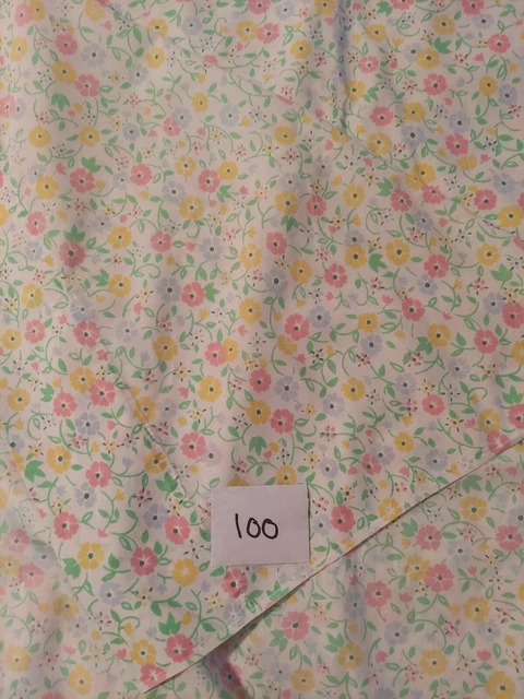 Vintage Perma Prest Percal small blue pink yellow flowers FULL FLAT sheet