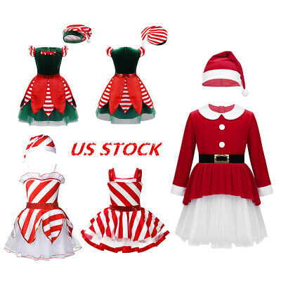 US Christmas Clothes Dress Toddler Princess Tutu Velvet Dress Hat Party Outfits