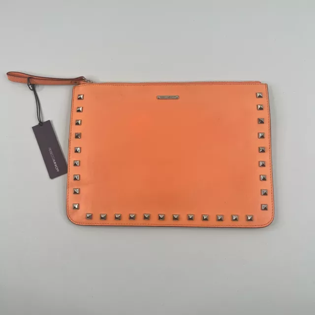 Rebecca Minkoff Clutch Bag Womens Orange Stud Leather New