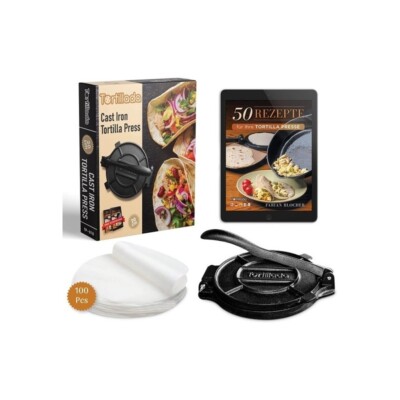 Pressa per Tortilla di Ferro Vvciic Pressa per Tacos Macchina per Tacos Pressa per Tortilla in Alluminio Pressofuso da 8 Pollici Farina di Mais Focaccia Pita Press per Gnocchi 