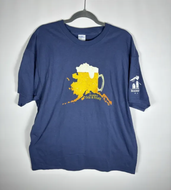 Skagway Brewing Co. Alaska T-shirt Mens Blue Short Sleeve Size XL