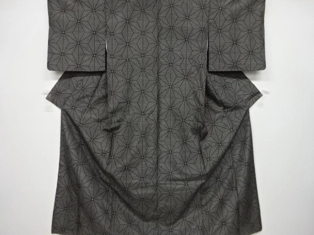 6437589: Japanese Kimono / Antique Kimono / Tsumugi / Woven Asanoha