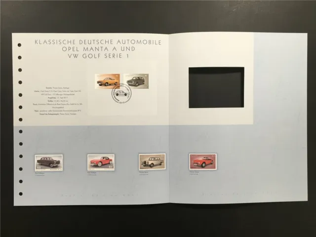 Brd Kunst-Edition 2017/09 Autos Opel Manta Golf 1 Mercedes W111 Bmw 507