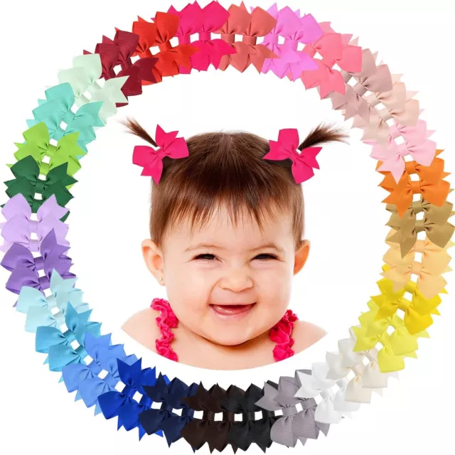 Alinmo Baby Hair Clips 60PCS 2" Baby Girls Clips Fully Lined Baby Bows Tiny Hair