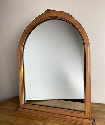Antique Tabletop Oval Mirror Leaf Design on Base Light Maple 16.5” W X 21.25” H