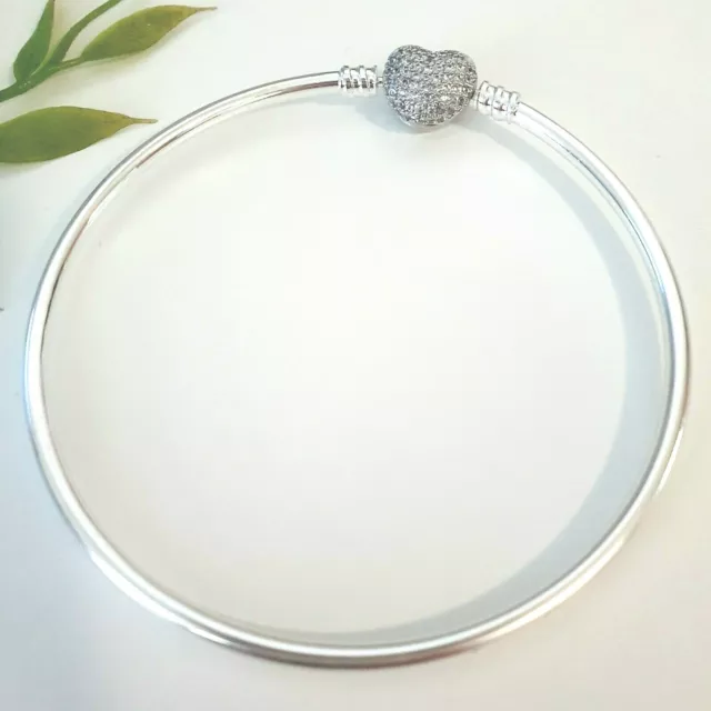 NEW Silver Bangle Bracelet For European Charms Pendants Crystal Love Heart Clasp