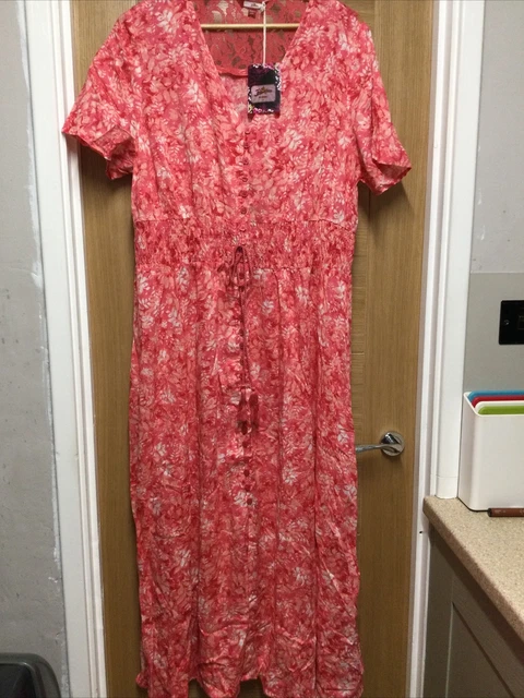 joe browns pink floral/lace viscose maxi dress size 18 bnwt