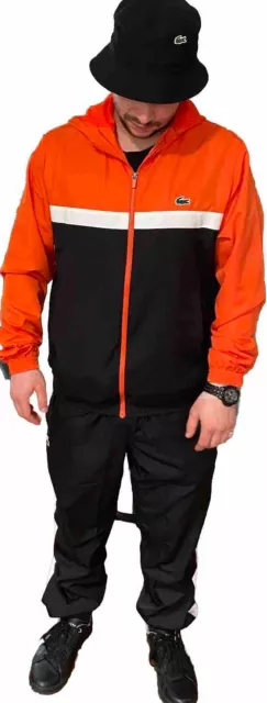 LACOSTE MEN’S STRETCH Fabric Tennis Sweatsuit- Black White & Orange ...
