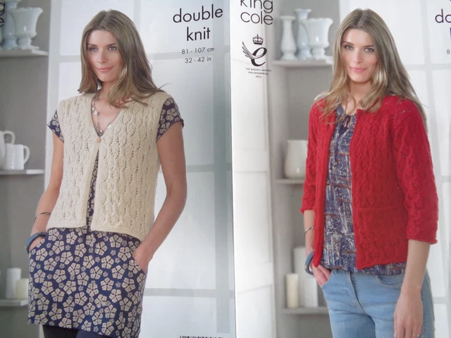 "Cárdigan de encaje para dama King Cole patrón de tejido 4102 + chaleco DK 32 - 42"