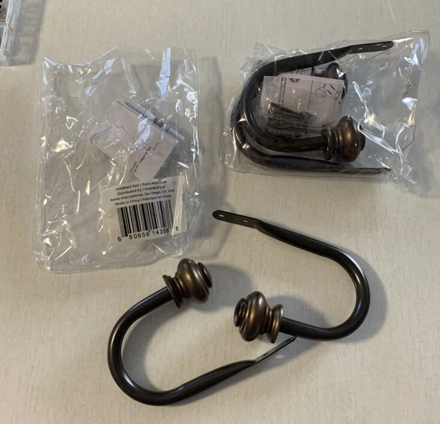 1 Pair Bronze Dark Brown Metal Curtain Tie backs Hooks tuscan new