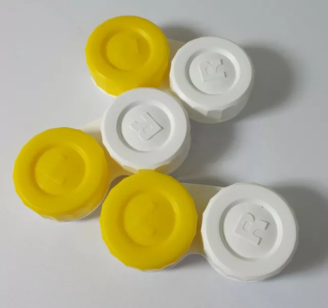 3 X Contact Lens Storage Soaking Cases - L+R Marked - Yellow and White - UK Made