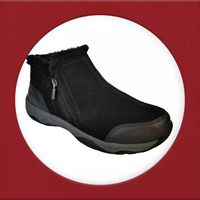 Easy Spirit Explore 24 Booties Size 6.5 Bone black Suede Faux Fur Ankle Boots 3