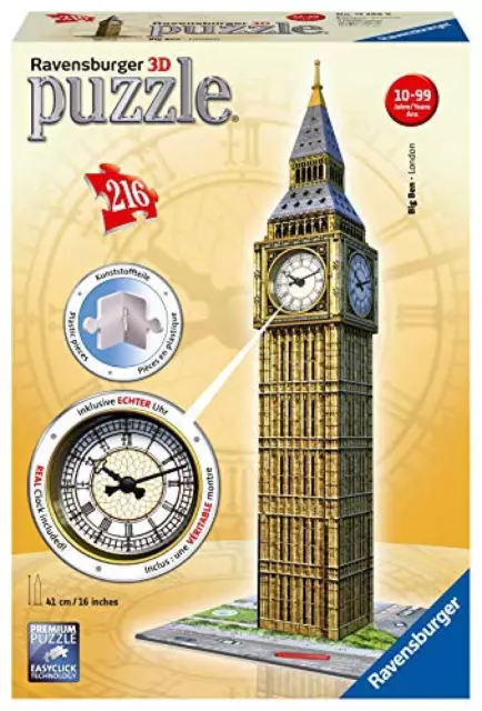 Ravensburger Italy Puzzle 3D Big Ben con Orologio Funzionante, Multicolore, 1258