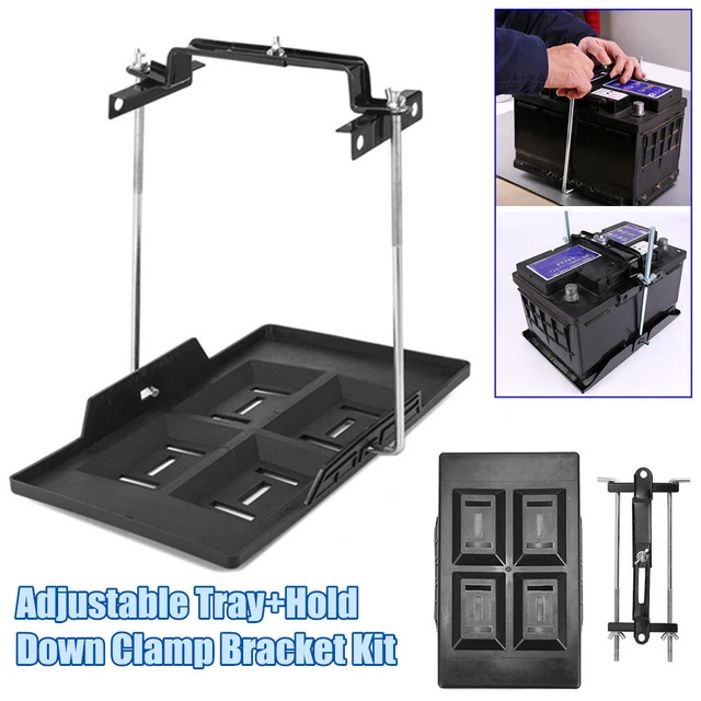 Car Battery Tray Adjustable Battery Storage Holder w/Hold Down Clamp Bracket Kit