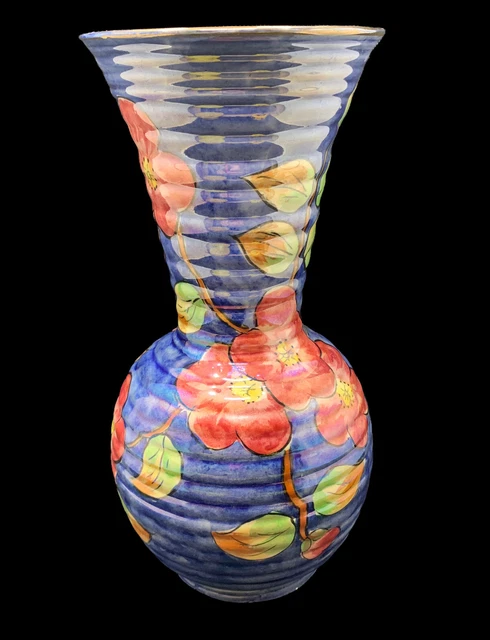 Kensington KBP Luster Ware Pottery Anemone Floral Blue Art Deco Vase C.1930'S